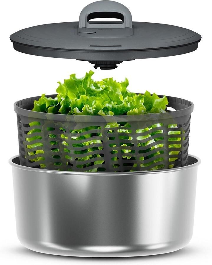 Slacentrifuge Roestvrij Staal Salade Droger Salade Bereiden Gepatenteerde AquaVent Technologie 3.26 Liter Zilver