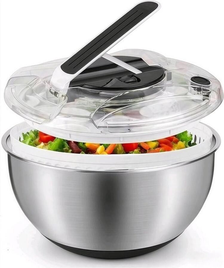 Slacentrifuge RVS Groentedroger Kom Salade Drogen Antislip Basis 45 Liter Zilver