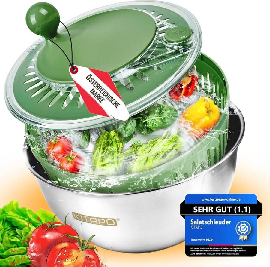 Slacentrifuge Salade Droger Gezond Eten 2-in-1 Kom Functie 45 Liter