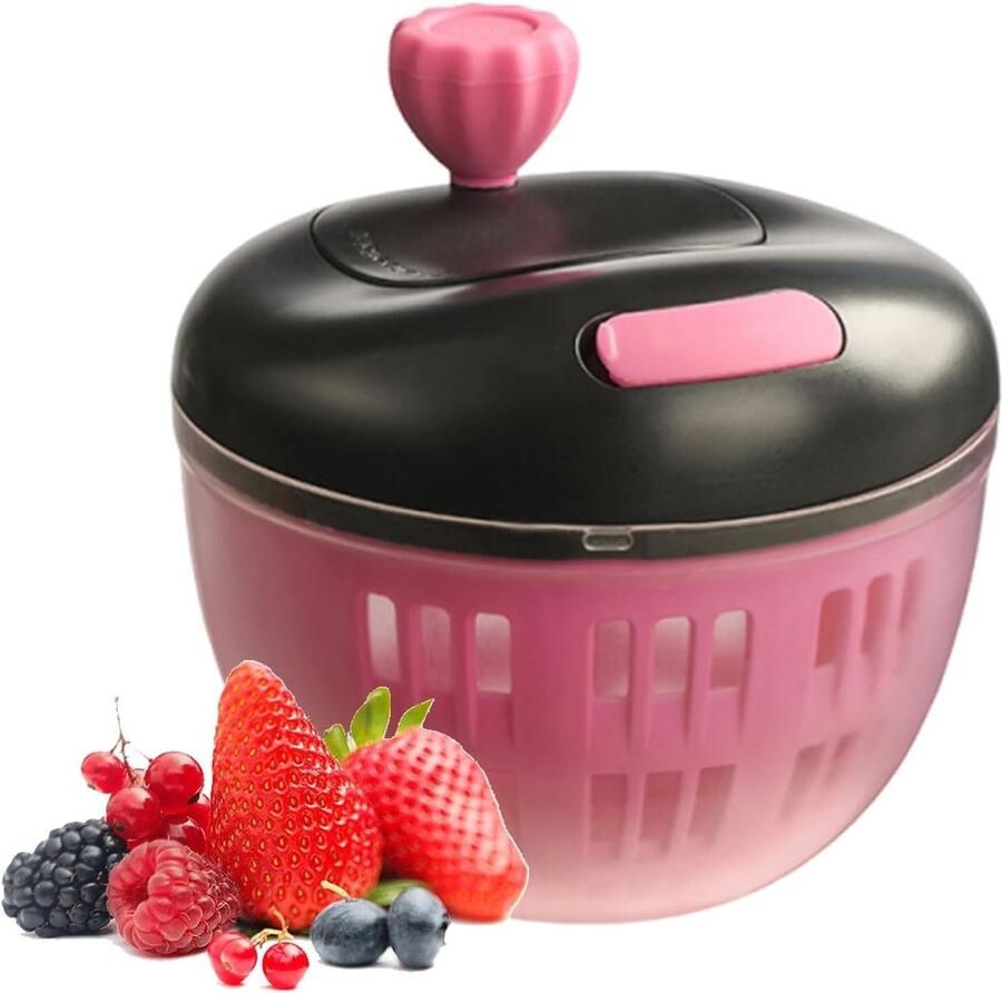Slacentrifuge Salade Droger Mixer Groente Bereiding 800ml Capaciteit 14.5x13.2 cm Zwart en roze