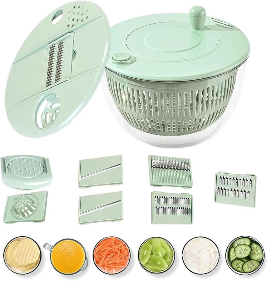 Slacentrifuge Snijder Keukenmachine Salade Bereiding Multifunctioneel Keukengereedschap 24.5 x 24 x 18 cm Wit Groen