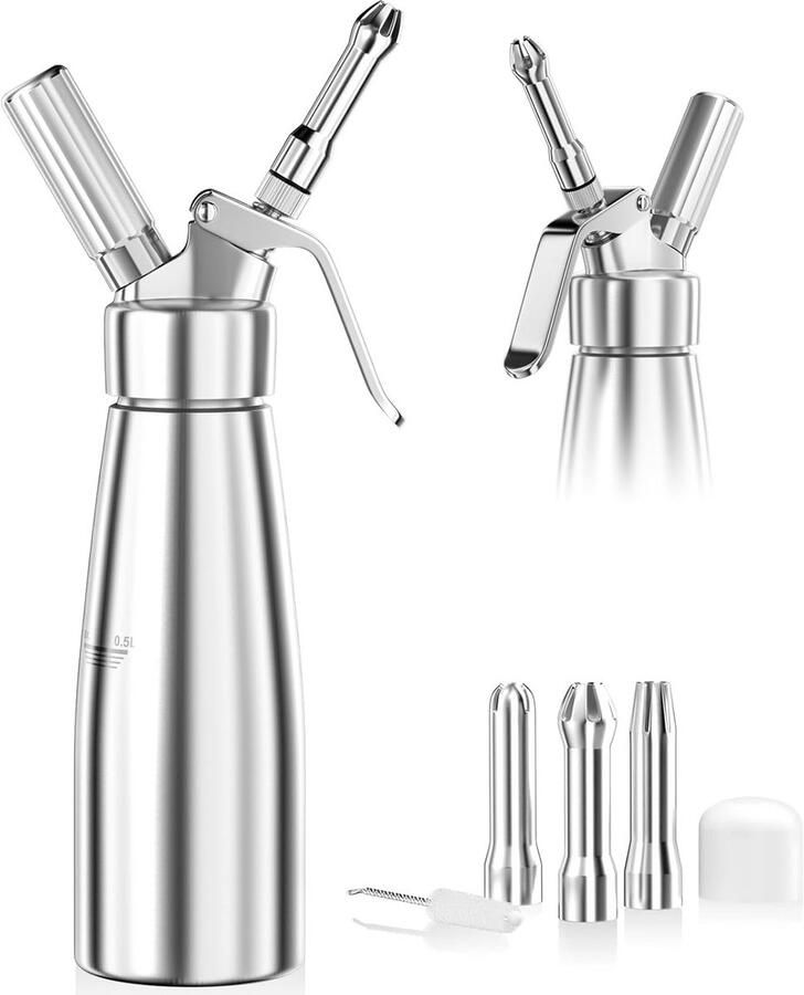 Slagsroomspuit 500 ml Aluminium Melk Opschuimer met 3 Spuitmonden voor Taartdecoratie