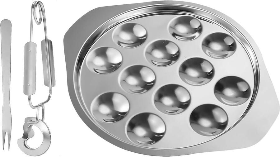 Slakkengerei Set Escargot Schotel Thuis Koken Ergonomisch Handvat 12 Gaten Zilver