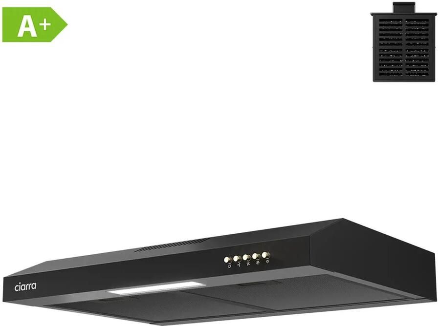 Slank 60 cm afzuigkap voor montage op een kast – zwarte behuizing compact ontwerp dubbele ventilatieoptie bediening met drukknoppen