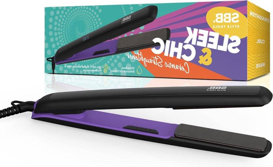 Slim & Chic Pro Digitale Keramische Stijltang Ultra Snel Opwarmen & Variabele Warmtestanden Automatische Uitschakeling Met Haaroliën Macadamia- en Arganolie