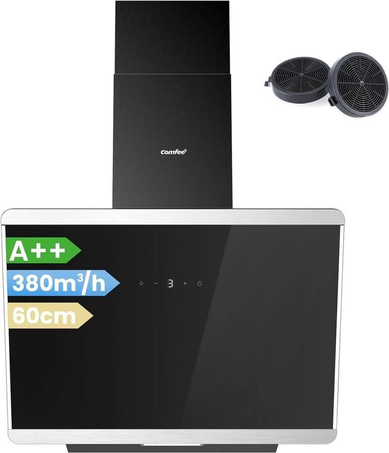 Slimme Afzuigkap 60 cm Zwart Glas RVS met Touchscreen en Sterke Afzuiging