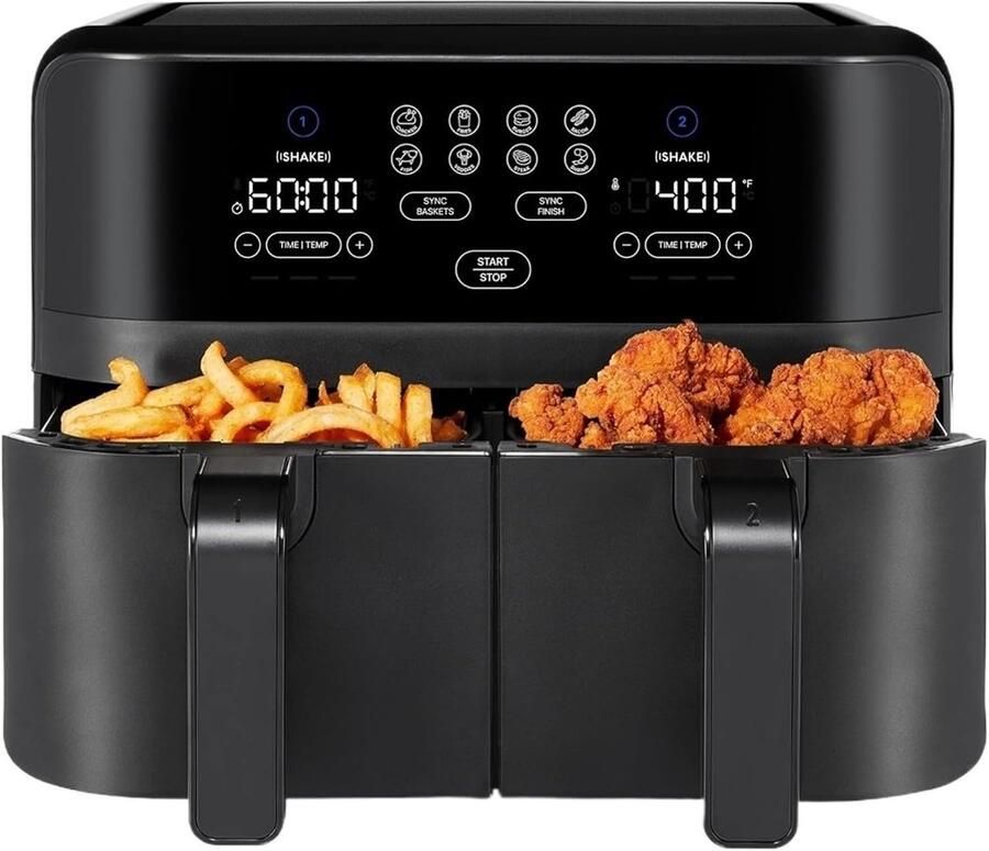 Slimme Airfryer Dubbele Mand Gezond Koken Snelle Luchtcirculatie 9 Qt Zwart