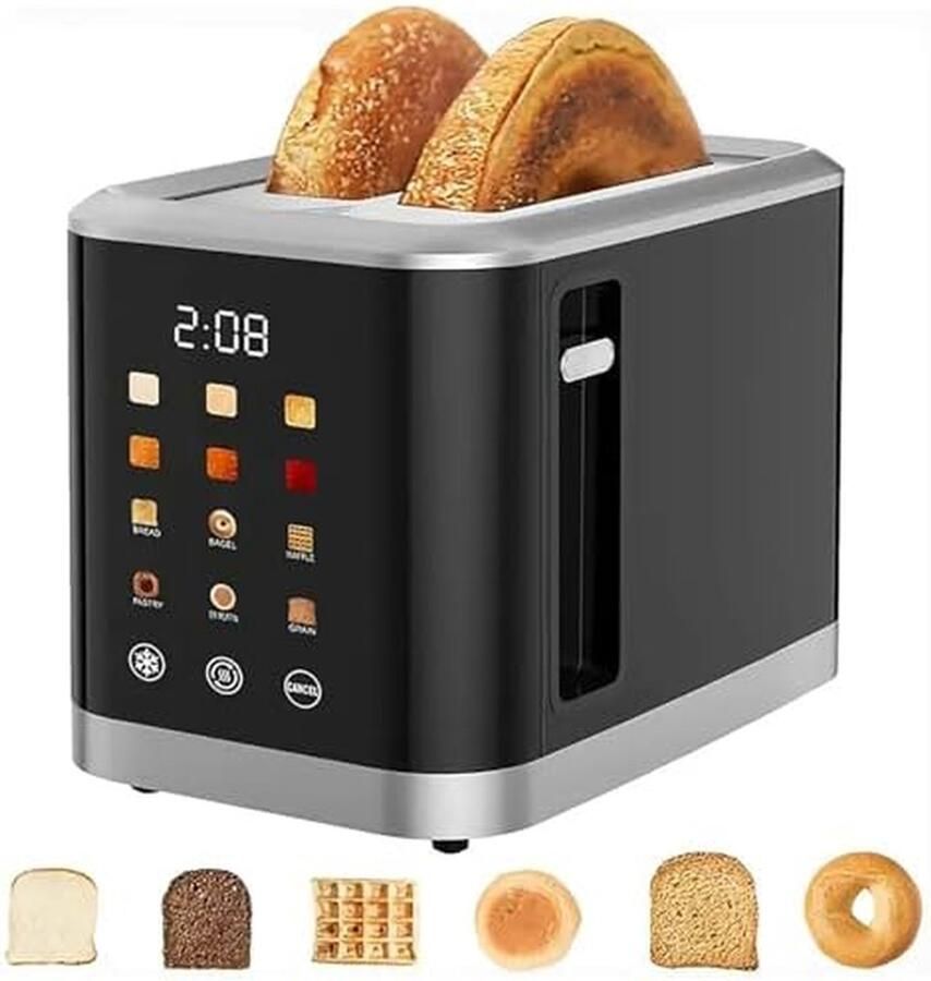 Slimme Broodrooster Digitale Broodrooster Ontbijt Maken LCD Touchscreen 2 Sneetjes Zwart