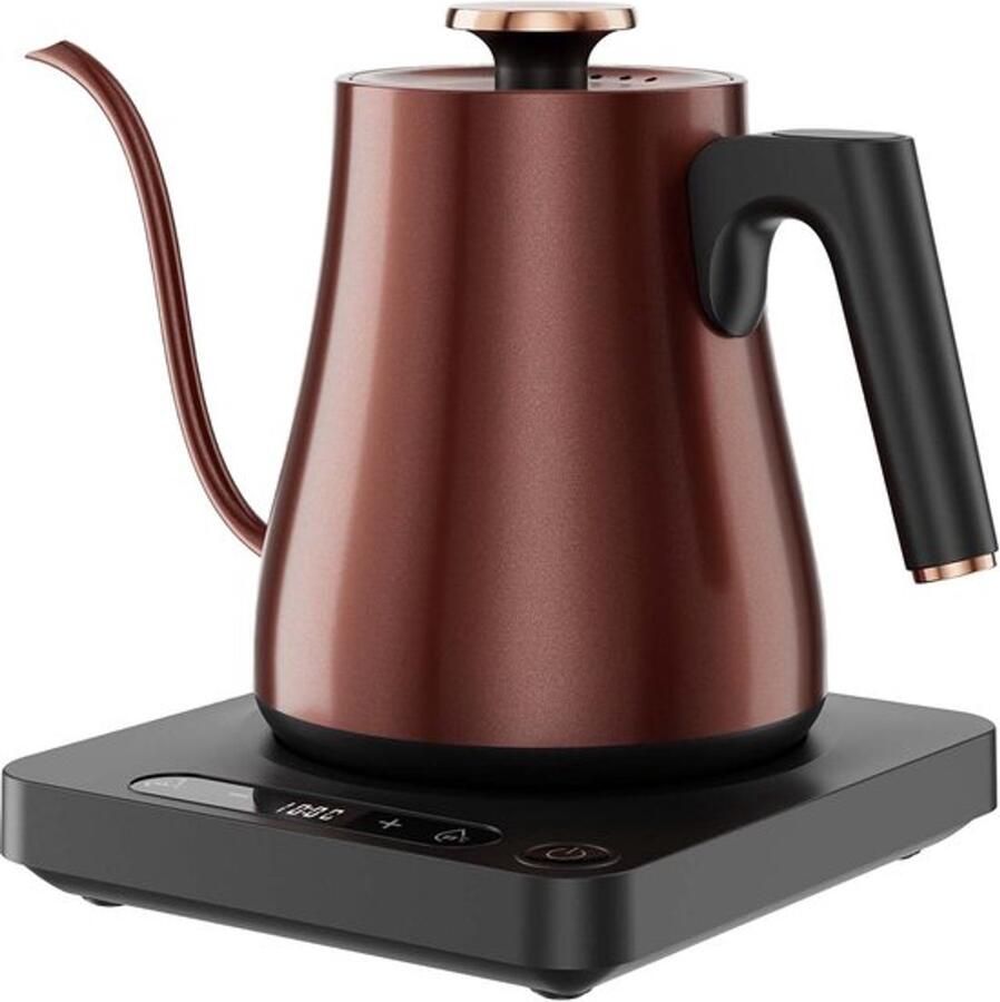 Slimme Gooseneck Elektrische Waterkoker 1.0L met Temperatuurregeling en Warmhoudfunctie 1000W Snelkoken in 4 Min RVS voor Koffie Thee LED Display Aanraakbediening Vintage Koper Kleur BPA-Vrij