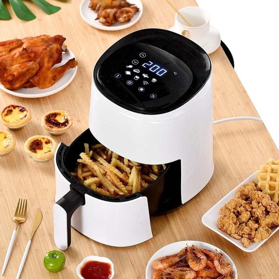 Slimme luchtfriteuse Olievrije cooker Gezond koken Touchscreen bediening 3L capaciteit Wit