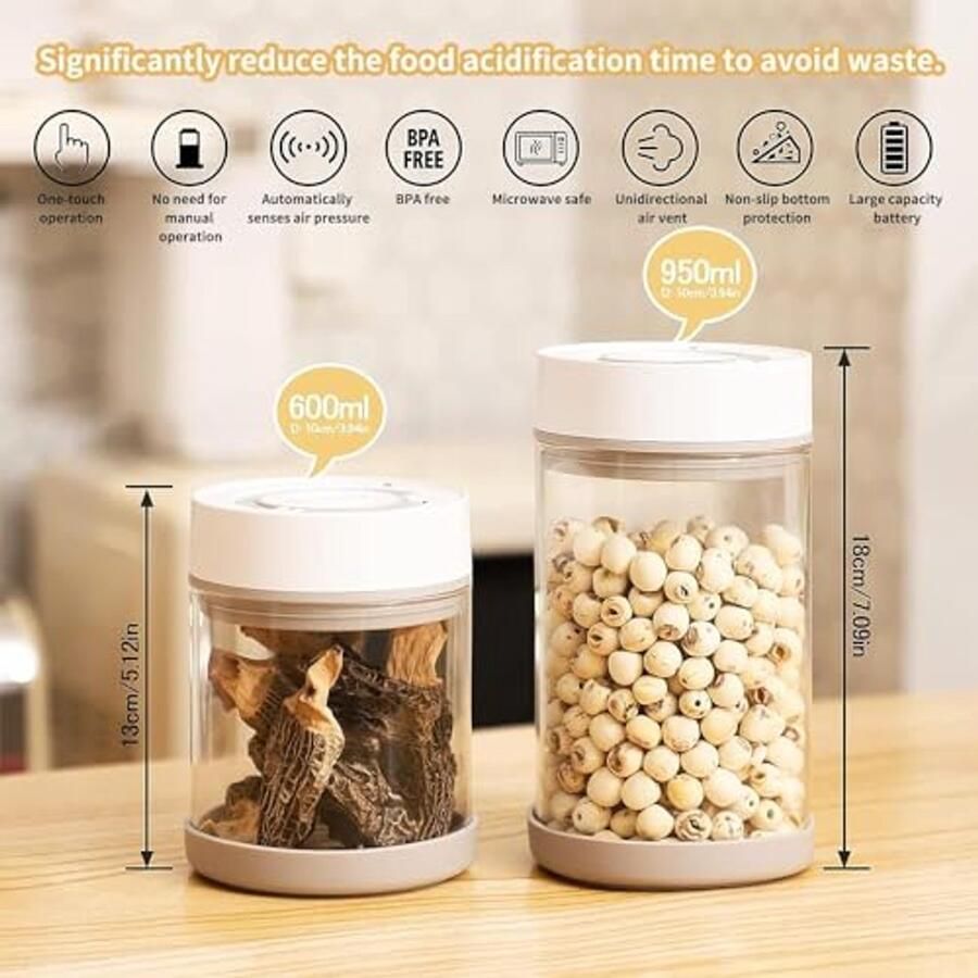 Slimme Vacuüm Opslagcontainer voor Voedsel Automatische Luchtdichte Glazen Container (1350 ml)