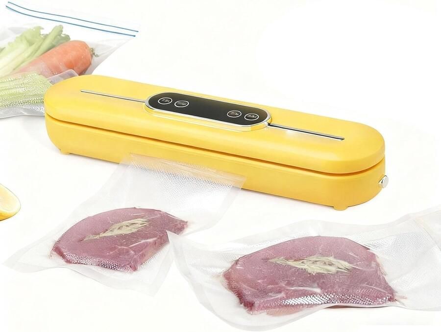 Slimme Vacuümverpakkingsmachine met LED-touchscreen Automatische Vacuümverpakkingsmachine voor Voedsel Droge vochtige Modi Vacuümverpakkingsmachine voor De Keuken Maaltijdbereiding(Yellow)