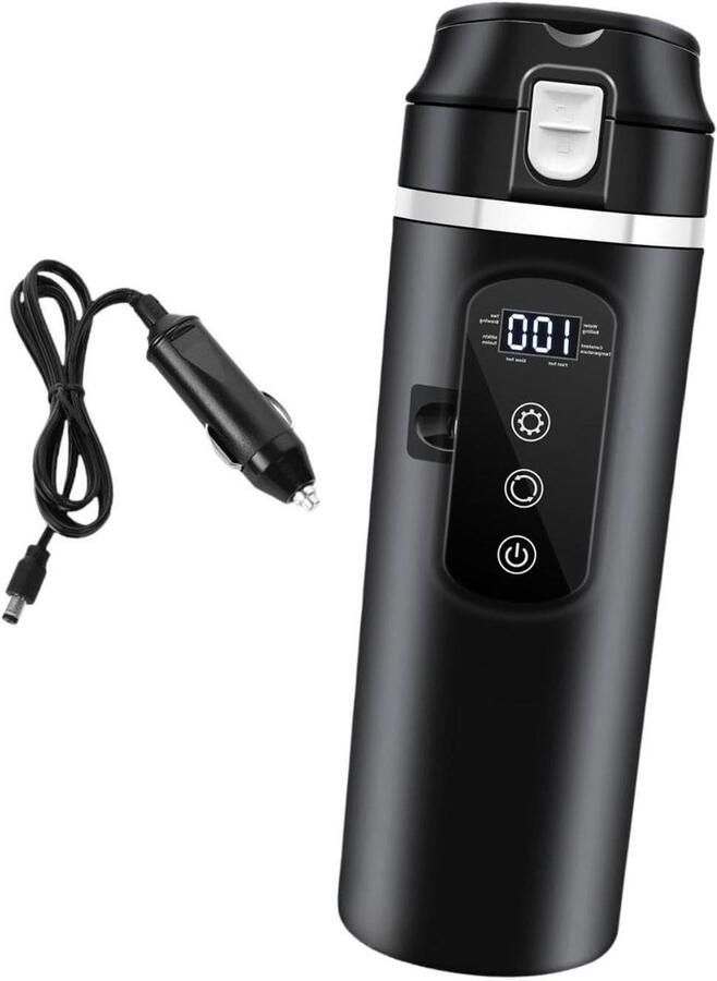 Slimme waterkoker voor in de auto ideaal voor buitenavonturen. Robuuste constructie en LED-temperatuurindicatoren. 12V 24V elektrische waterkoker voor in de auto met verwarmde beker