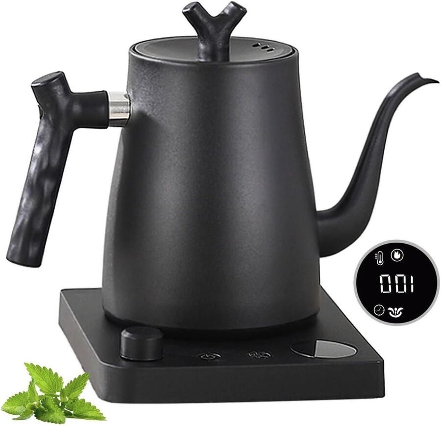Elektrische Waterkoker Theeketel Zwanenhals Thee en Koffie Zetten Nauwkeurige Temperatuurregeling 1 Liter Mat Zwart