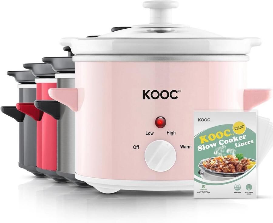 Slow Cooker 2-Quart met Instelbare Temperatuur en Gratis Voeringen Eenvoudig te Reinigen Roestvrij Staal Roze