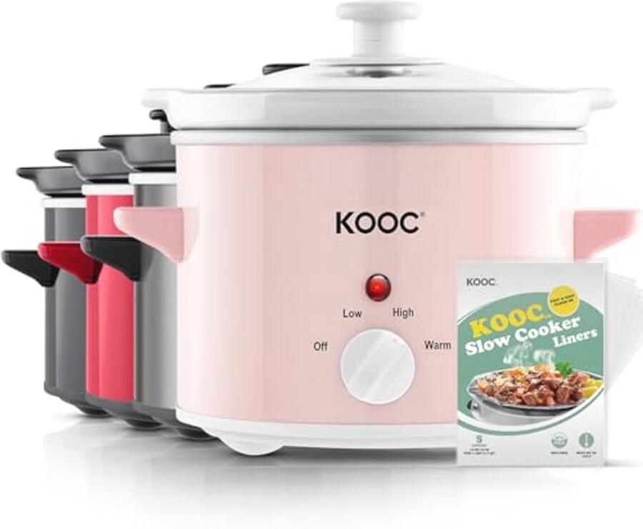 Slow Cooker 2-Quart met Instelbare Temperatuur en Gratis Voeringen Eenvoudig te Reinigen Roestvrij Staal Roze