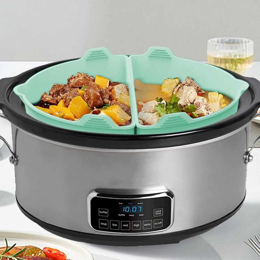 Slow Cooker Inzet Kook Divider Maaltijden Bereiden Twee Gekookte Opties 5.7-7.6 Liter Lichtgroen