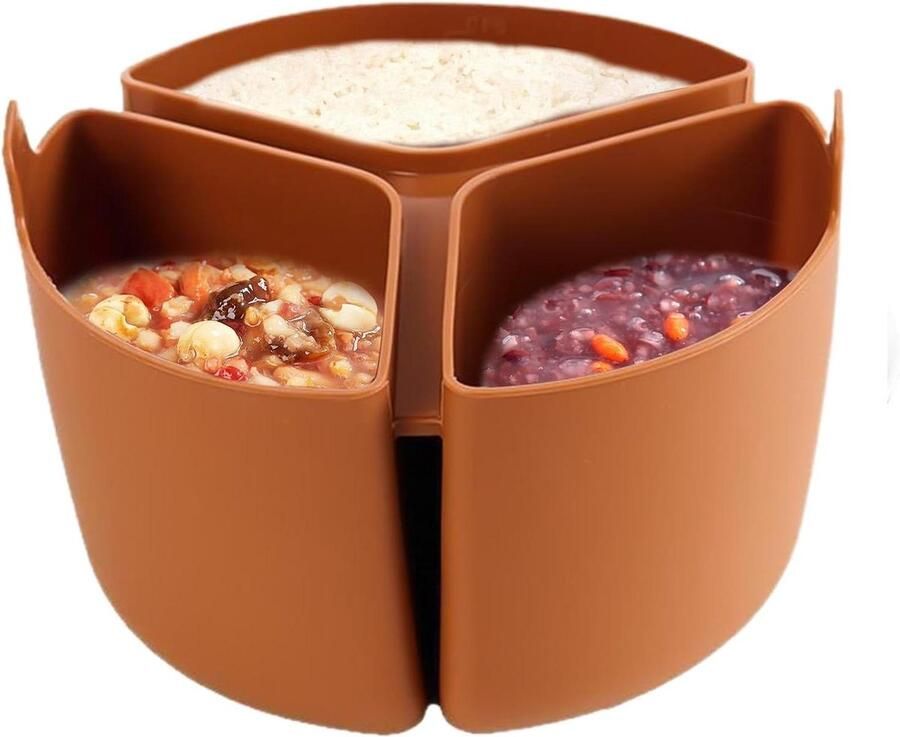 Slow Cooker Inzet Pot Divider Maaltijd Prep 3 Compartimenten 1800 ml Bruin