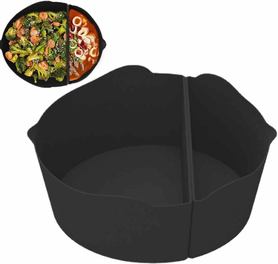 Slow Cooker Inzet Siliconen Pan Twee Gerechten Koken Herbruikbaar Lekvrij 6 Liter Zwart