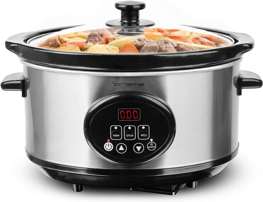 Slow Cooker Kookpan Stoofpan Langzaam Garen Digitale Timer 3.5 Liter Roestvrij Staal Zwart