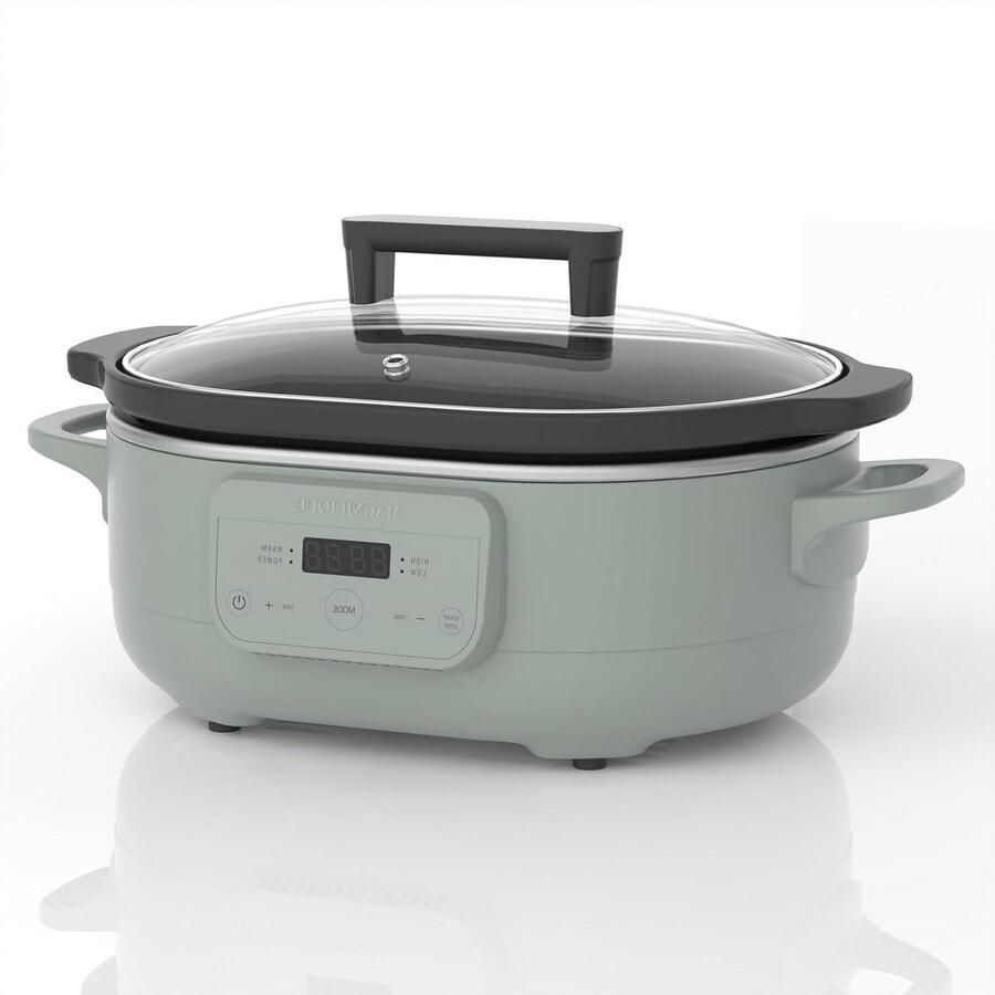 Programmeerbare Slowcooker Crockpot Pan Familiediners Bereiden Automatische Warmhoudfunctie 4.5 Liter Groen