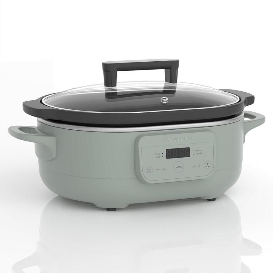 Slow Cooker Kookpot Timer Grote Maaltijden Bereiden Automatische Warmhoudfunctie 6 Liter Capaciteit Olijfgroen