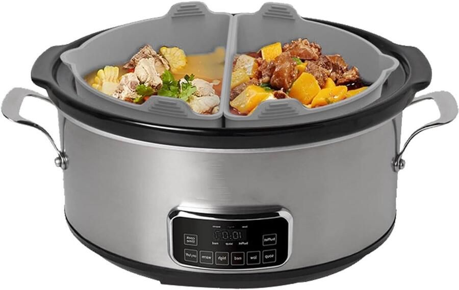 Slow Cooker Liner Kookpot Scheider Twee Gerechten Koken Dubbele Zone Ontwerp 5.5-7.5L Grijs