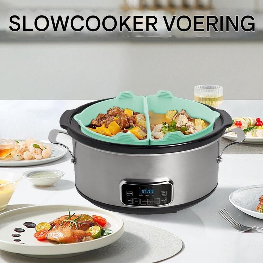 Slow Cooker Liner Pot Divider Maaltijden Delen Vlekbestendig 6-8QT Lichtgroen