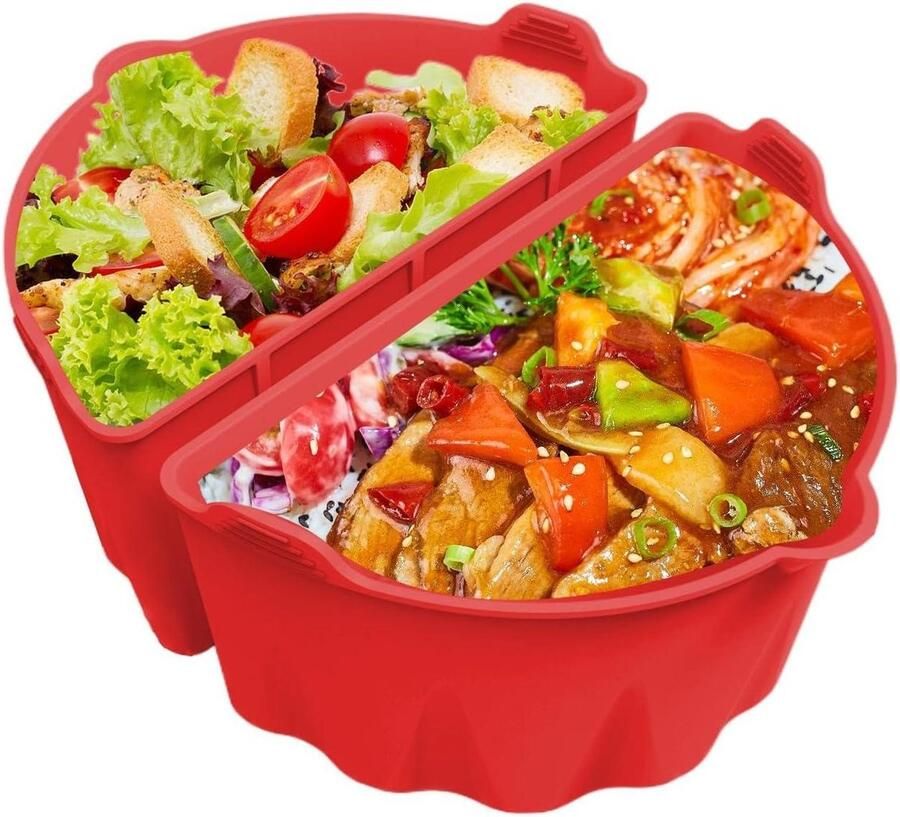 Slowcooker Liner Dubbele Zone Verdeler Inzetstuk Twee Maaltijden Koken Geen Smaak Vermenging 6-8QT Rood