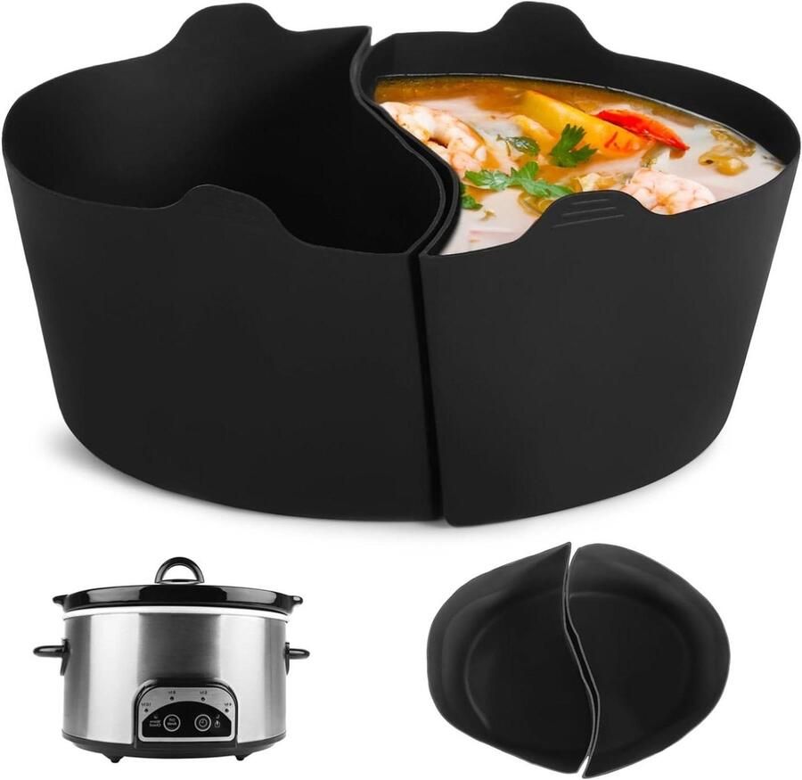 Slow Cooker Liners Dubbele Maaltijd Houder Koken voor Twee Ovaal Ontwerp 6 Quart Zwart
