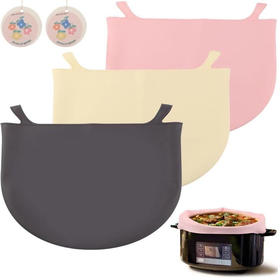 Slow Cooker Liners Crockpot Voeringen Koken en Bakken Lekvrij Herbruikbaar 3 Stuks 6QT Grijs Roze Geel