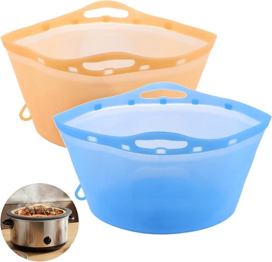 Slow Cooker Liners Herbruikbare Pannensets Gemakkelijk Koken Vaatwasserbestendig 3 Stuks Blauw Oranje
