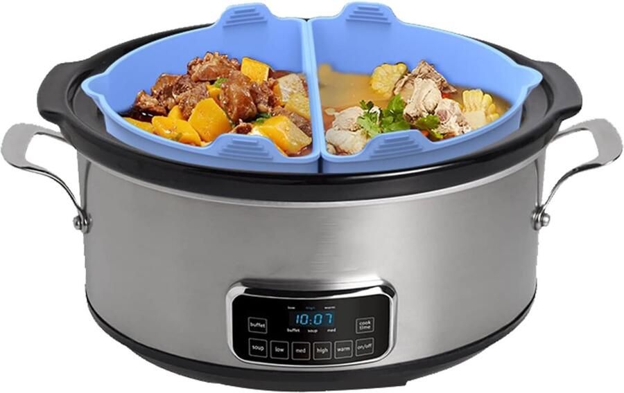 Slow Cooker Liners Separator Set Maaltijden Delen Dubbele Porties 5.7-7.6 Liter Lichtblauw
