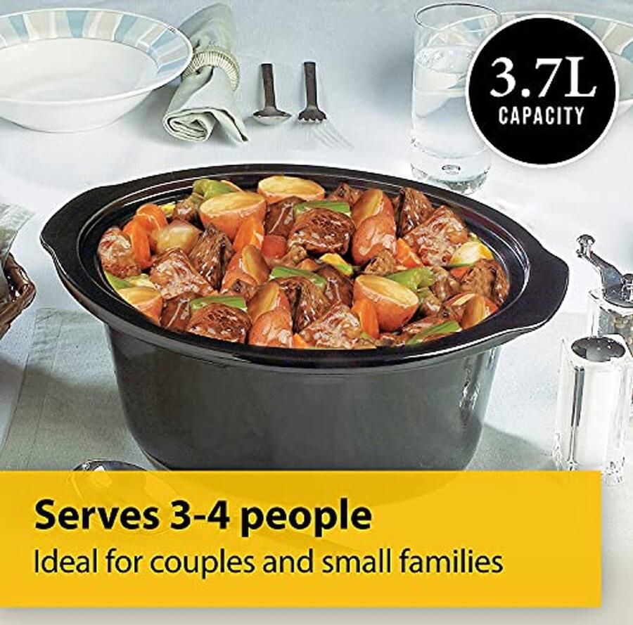 Slow Cooker met Verwijderbare Keramische Kom 3.7 Liter (3-4 Personen) Energiezuinig en Makkelijk te Reinigen