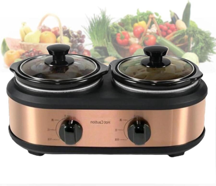 Slow Cooker Stoofpot Braadpan Langzaam Koken Drie-dimensionale Verwarming 1.2L Zwart