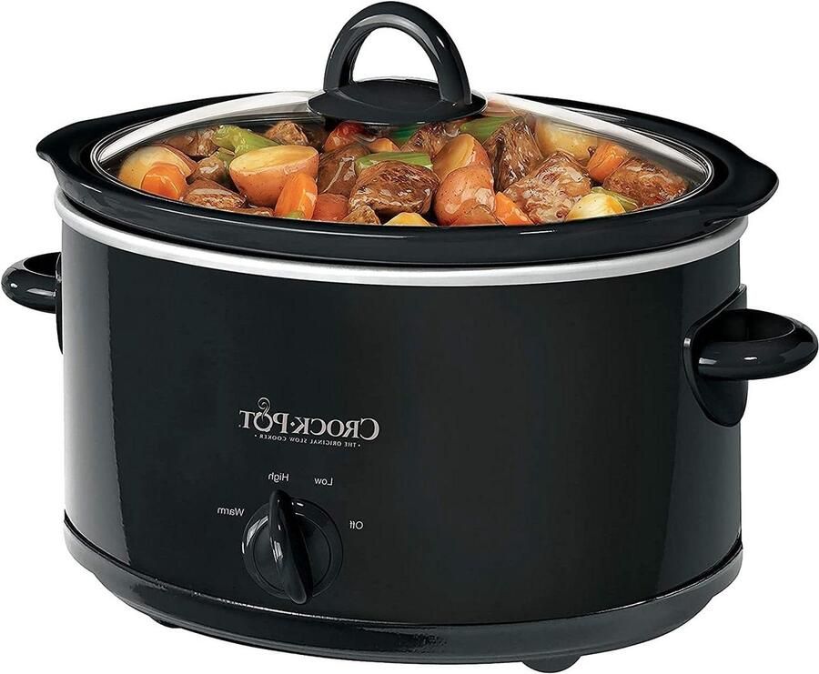 Slow Cooker Stoofpotpan Maaltijden Bereiden Uitneembare Keramische Kom 3.7 Liter Zwart