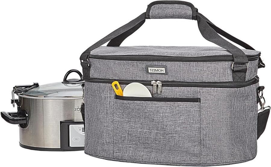 Slow Cooker Tas Reis Tassen Maaltijd Vervoer Geïsoleerde Voering 6-8 Quarts Grijs