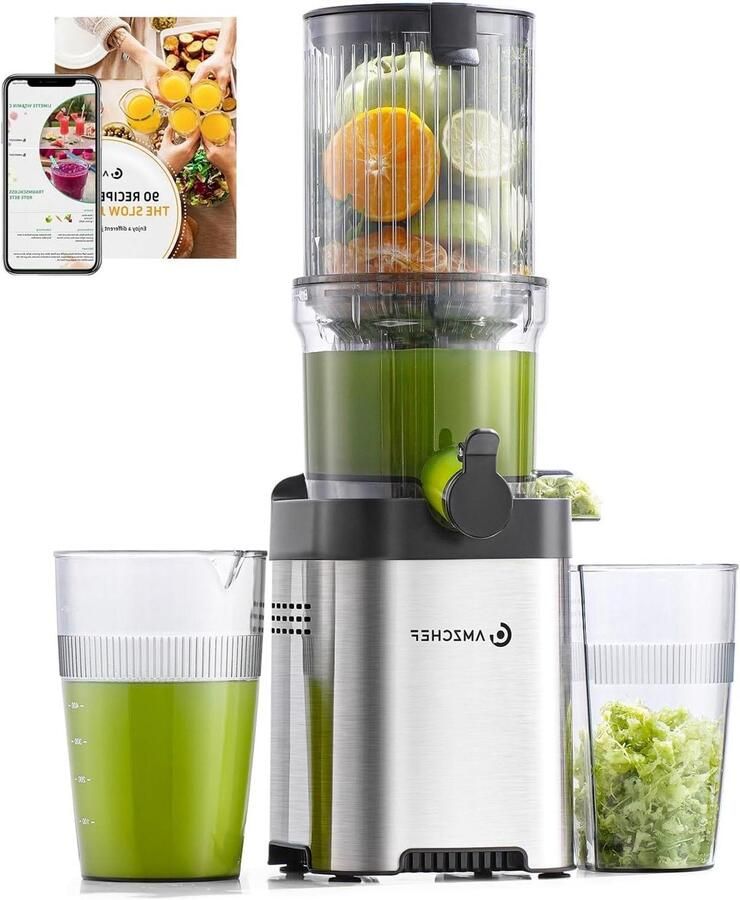 Slow Juicer Koudpers Juicer Gezond Sap Maken 120 mm Brede Opening 1.8 Liter Zilver