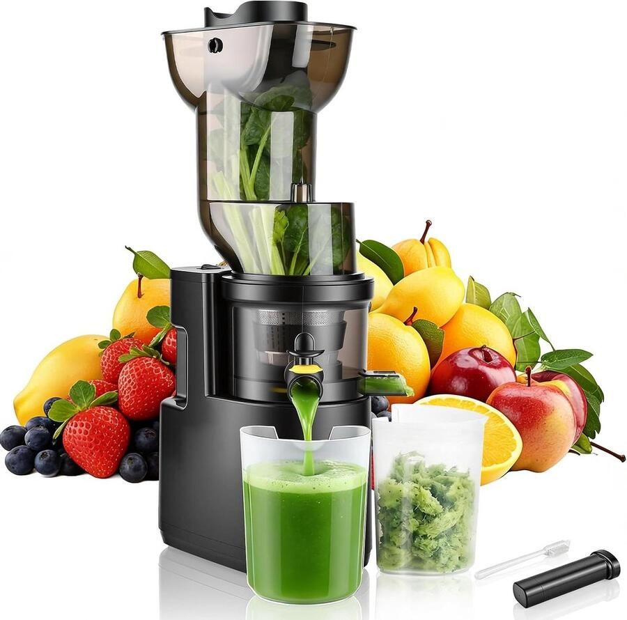 Slowjuicer Sapcentrifuge Koudpers sapmaker Gezond sap maken 98 mm brede vulopening 500 W Zwart