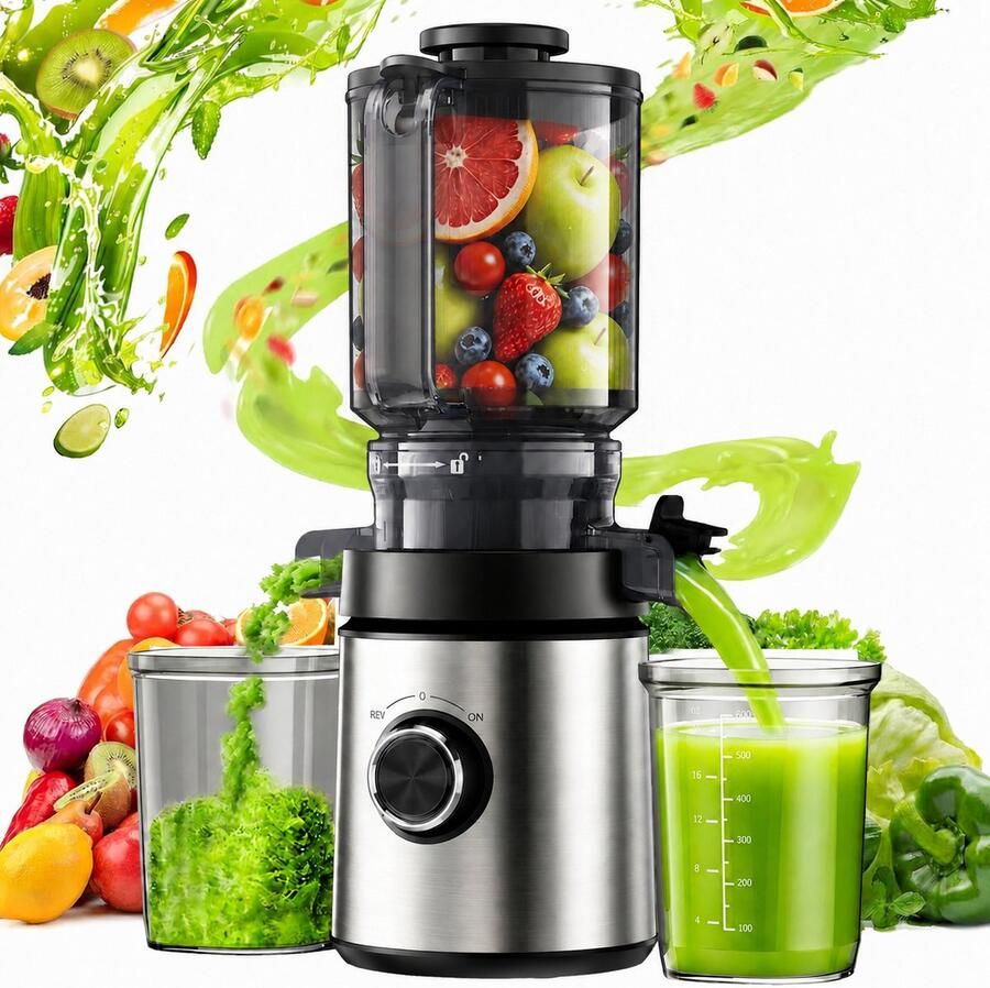 Slow Juicer Sapcentrifuge voor Groente en Fruit 130 mm brede vulopening hoge sapopbrengst koude persing BPA-vrije onderdelen eenvoudig te reinigen