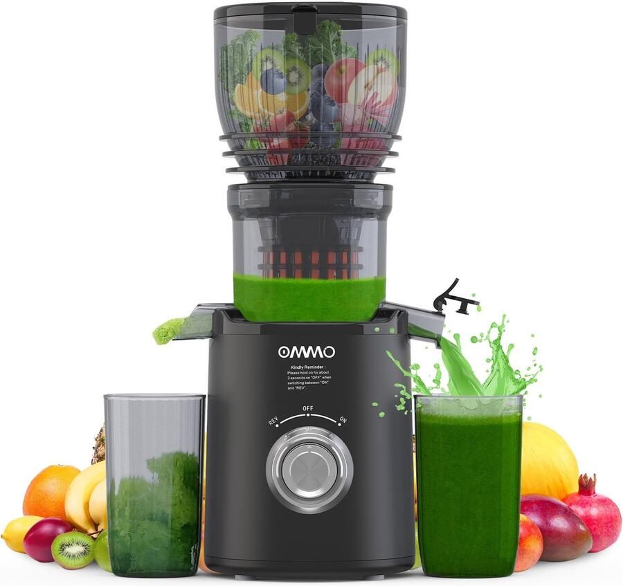 Slow Juicer voor Fruit en Groenten met 148mm Voedingstuit in Zwart