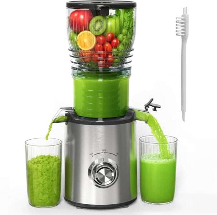 Slow Juicer voor Groenten en Vruchten 2L Capaciteit Makkelijk Schoon te Maken en Groot Invoerdop