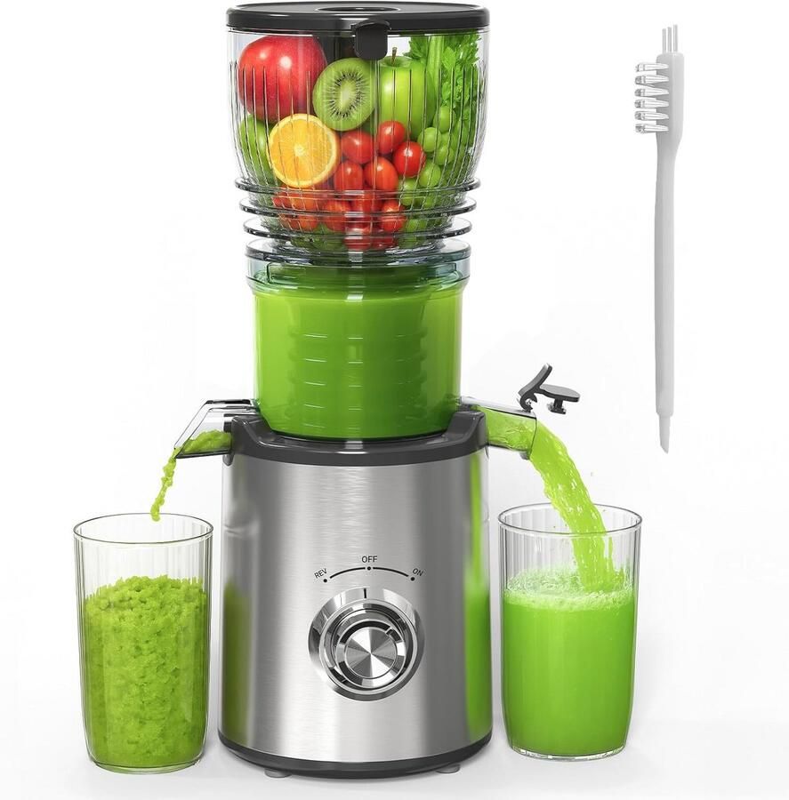Slow Juicer voor Groenten en Vruchten 2L Capaciteit Makkelijk Schoon te Maken en Groot Invoerdop