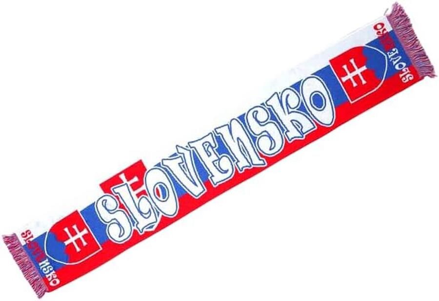Slowakije Supporter-sjaal blauw rood wit gebreid acryl 140 x 20 cm motief vlag en dubbel kruis