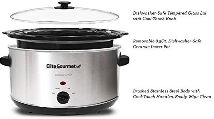 Slowcooker 300W Draaibaar Zwart RVS Glas