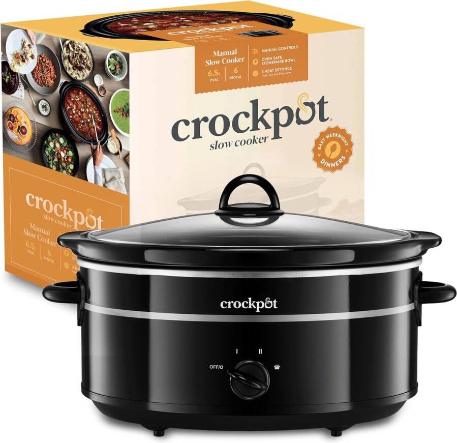 Slowcooker 6 5 Liter met Gehard Glazen Deksel 300 Watt