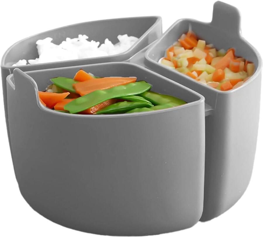 Slowcooker Inlegvel Silicone Voering Maaltijden Scheiden Hittebestendig Voedselveilig 3-delig Ontwerp Grijs