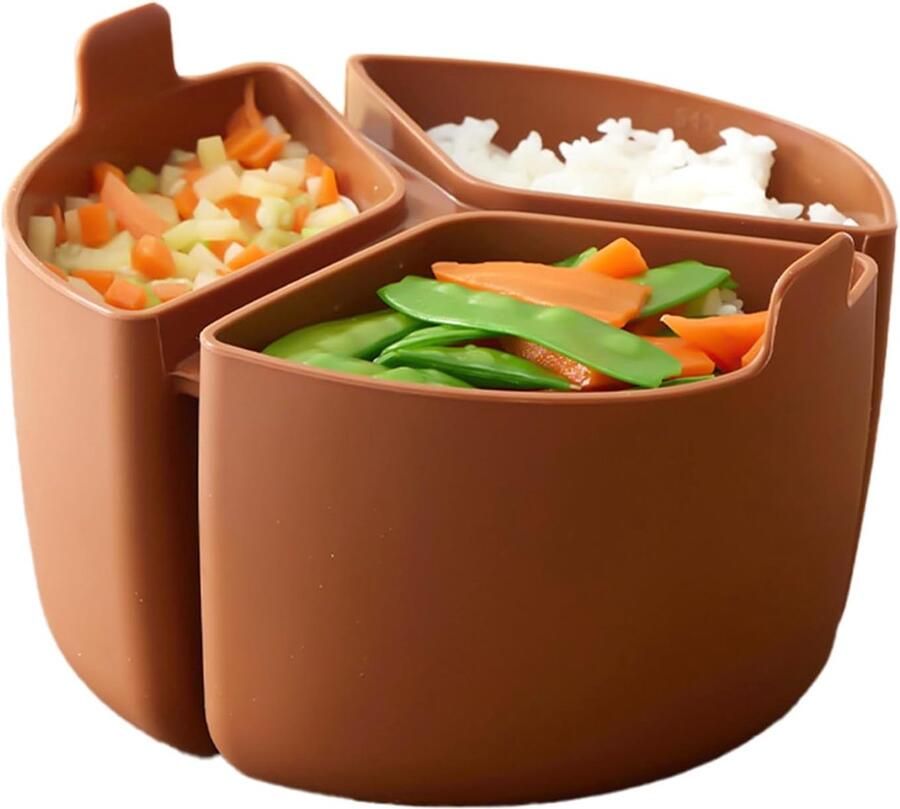 Slowcooker Inzet Pannenkoker Verdeelbak Maaltijden Scheiden Opvouwbaar Siliconen Ontwerp 18x12 cm Bruin