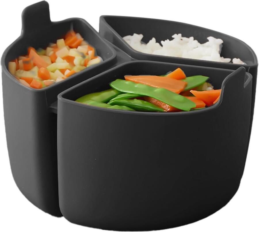 Slowcooker Inzet Siliconen Voering Maaltijd Voorbereiding Drievoudig Compartiment 18x12 cm Zwart