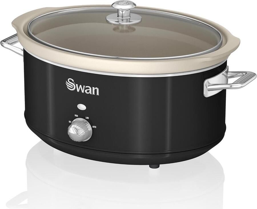 Slowcooker Keramiek Grote Pan Langzaam Garen 3 Temperatuurstanden 6.5 Liter Zwart